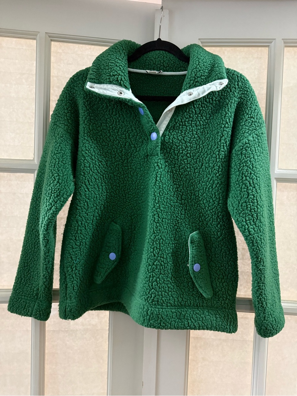 J. Crew Deep Green Sherpa Snap Pullover Jacket